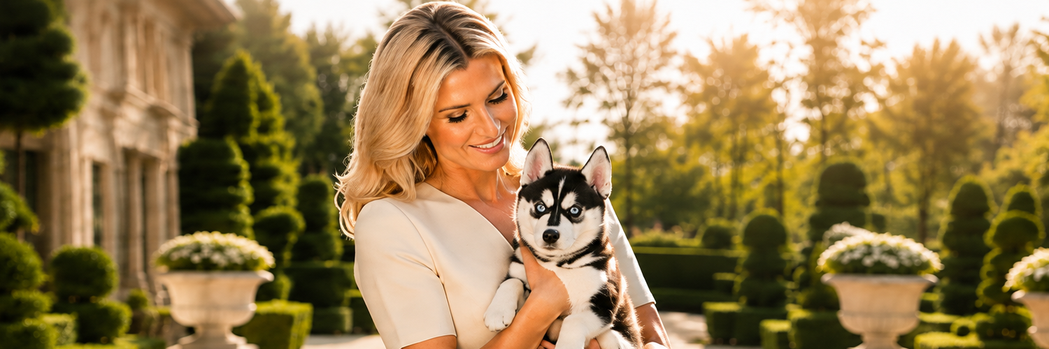 Ivanka Trump holding Aspen on the estate grounds